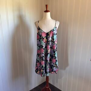 Vintage 90s Volup Black Floral Slip Dress 2X